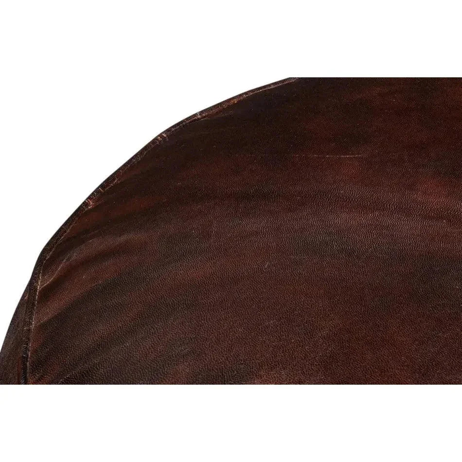 Soccerball Leather Dark Brown Stool - LOOMLAN - Sarreid - Poufs and Stools