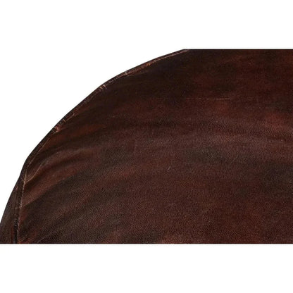 Soccerball Leather Dark Brown Stool - LOOMLAN - Sarreid - Poufs and Stools