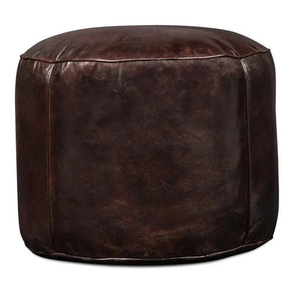 Soccerball Leather Dark Brown Stool - LOOMLAN - Sarreid - Poufs and Stools