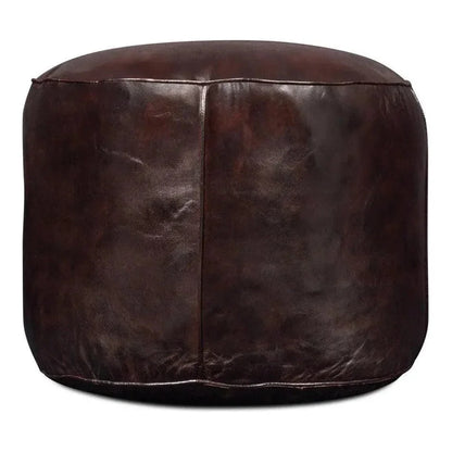 Soccerball Leather Dark Brown Stool - LOOMLAN - Sarreid - Poufs and Stools