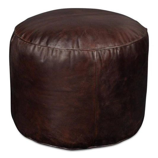 Soccerball Leather Dark Brown Stool - LOOMLAN - Sarreid - Poufs and Stools
