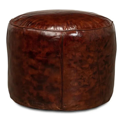 Soccerball Round Leather Stool - LOOMLAN - Sarreid - Poufs and Stools
