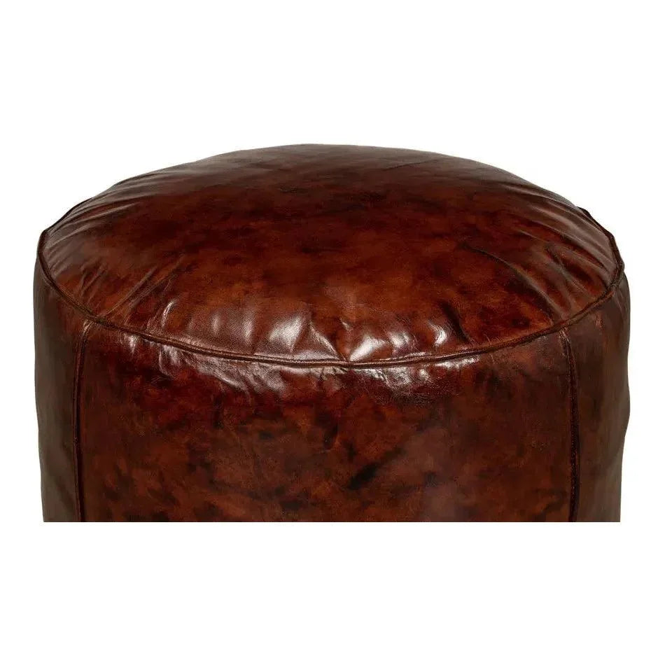Soccerball Round Leather Stool - LOOMLAN - Sarreid - Poufs and Stools
