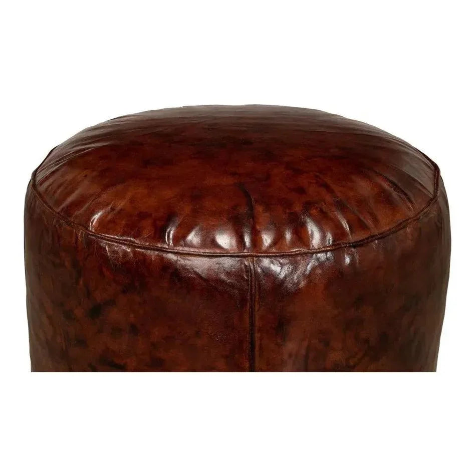 Soccerball Round Leather Stool - LOOMLAN - Sarreid - Poufs and Stools