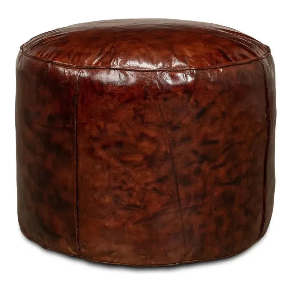 Soccerball Round Leather Stool - LOOMLAN - Sarreid - Poufs and Stools