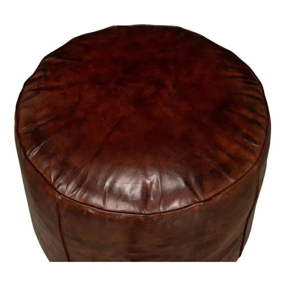 Soccerball Round Leather Stool - LOOMLAN - Sarreid - Poufs and Stools