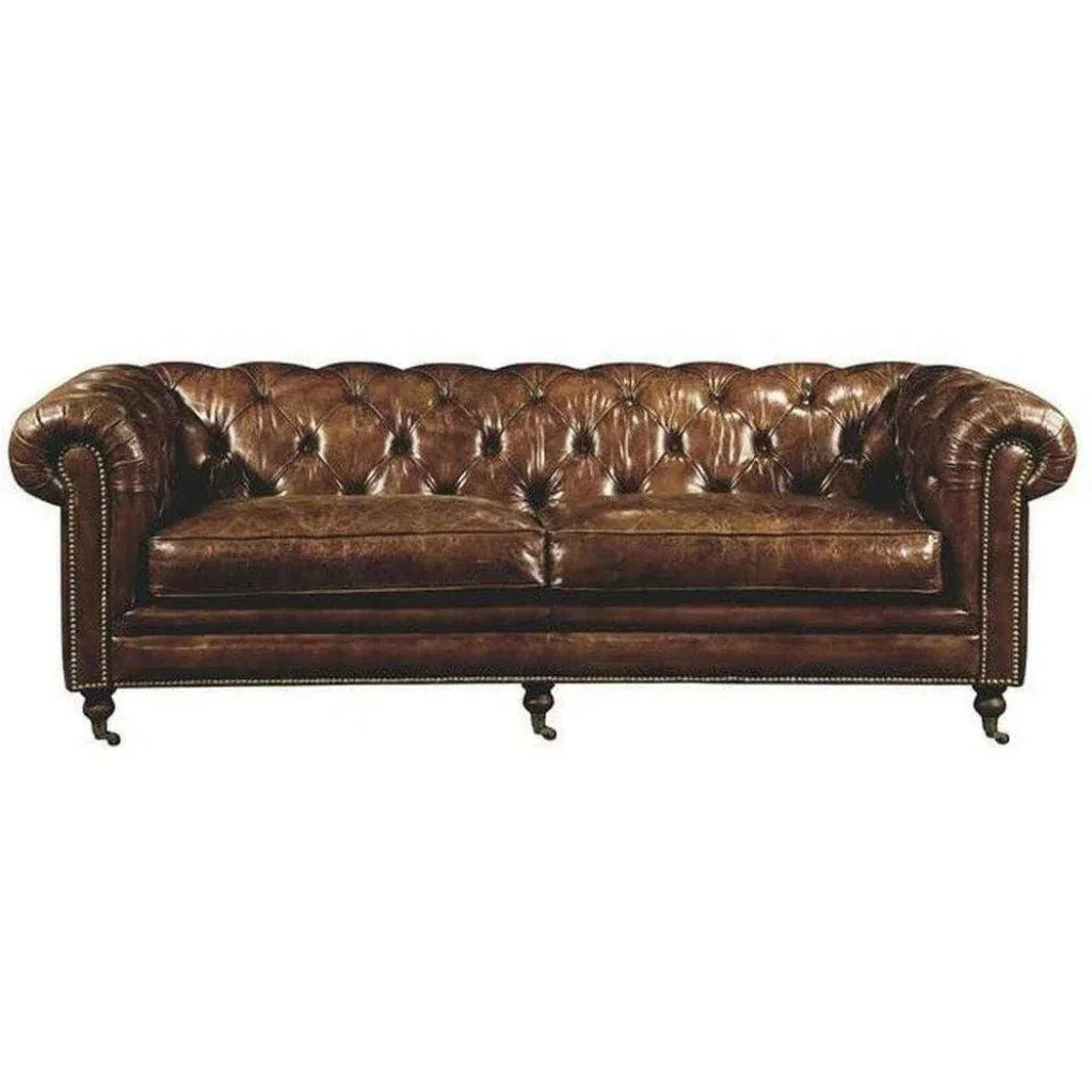 Sofa Brown Leather Brown Retro - LOOMLAN - Moe's Home - Sofas & Loveseats