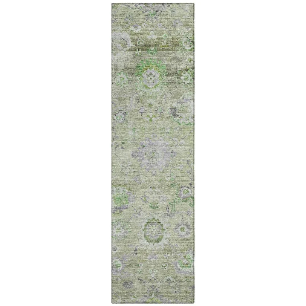 Sofia Green Washable Indoor-Outdoor Rug-Outdoor Rugs-LOOMLAN Rugs-2'3" x 7'6"-LOOMLAN