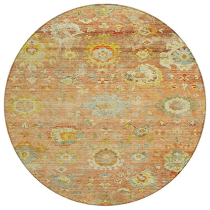 Sofia Orange Washable Indoor-Outdoor Rug-Outdoor Rugs-LOOMLAN Rugs-8' x 8'-LOOMLAN