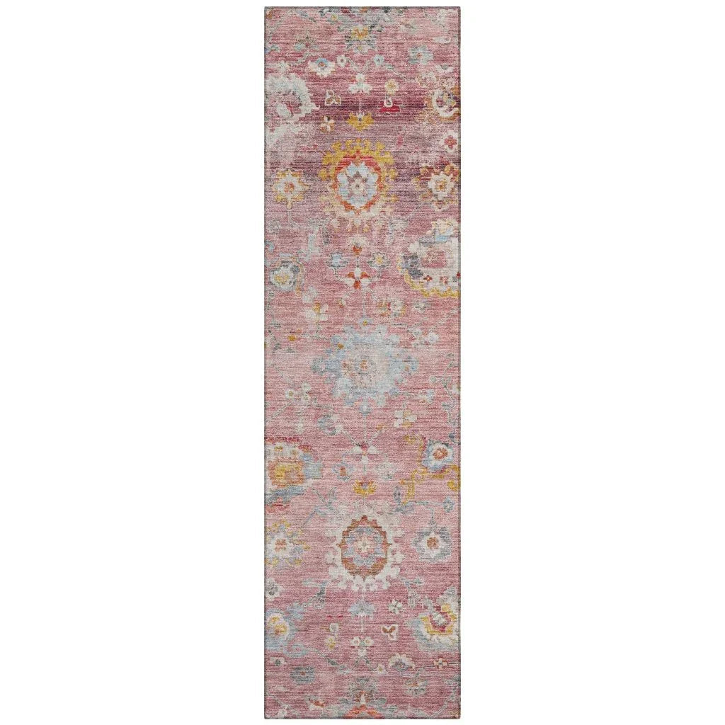 Sofia Pink Washable Indoor-Outdoor Rug-Outdoor Rugs-LOOMLAN Rugs-2'3" x 7'6"-LOOMLAN
