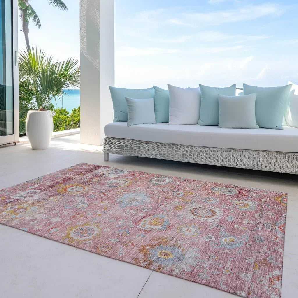 Sofia Pink Washable Indoor-Outdoor Rug-Outdoor Rugs-LOOMLAN Rugs-LOOMLAN