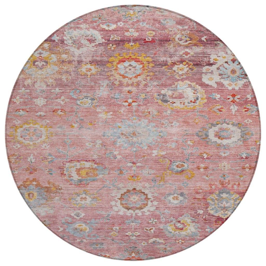 Sofia Pink Washable Indoor-Outdoor Rug-Outdoor Rugs-LOOMLAN Rugs-8' x 8'-LOOMLAN