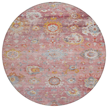 Sofia Pink Washable Indoor-Outdoor Rug-Outdoor Rugs-LOOMLAN Rugs-8' x 8'-LOOMLAN