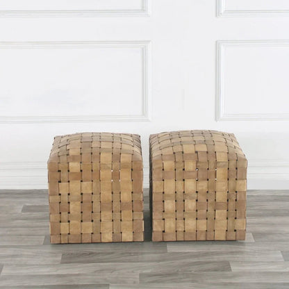 Soho Handcrafted Woven Leather Ottoman - LOOMLAN - Peninsula Home - Ottomans