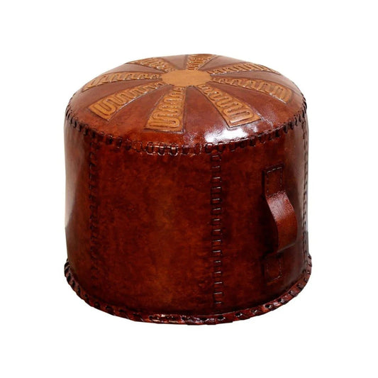 Sol Leather Round Pouf - LOOMLAN - Peninsula Home - Poufs and Stools