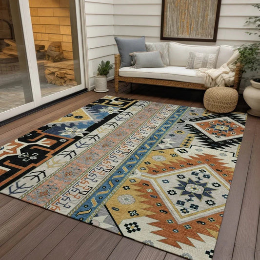 Solara Black Washable Indoor-Outdoor Rug-Outdoor Rugs-LOOMLAN Rugs-LOOMLAN
