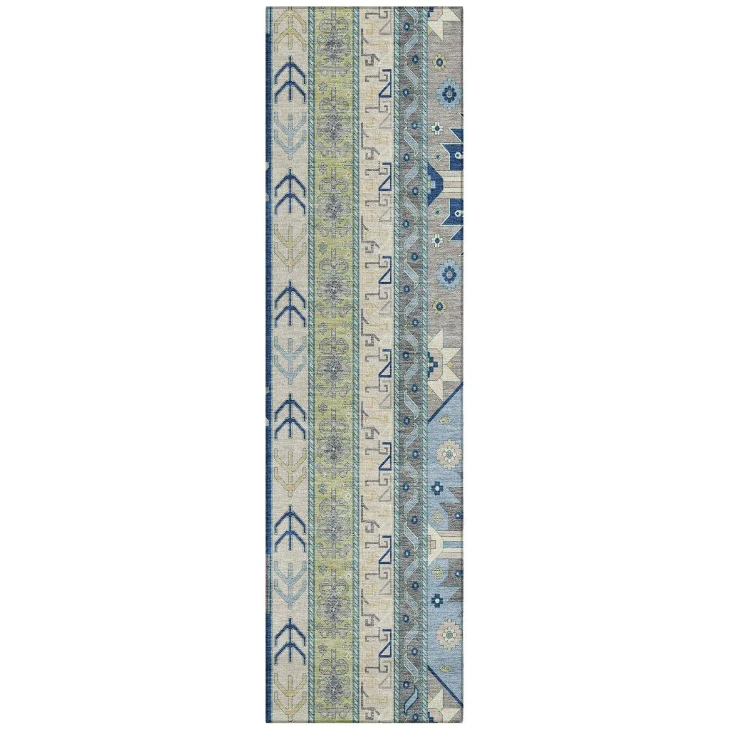 Solara Blue Washable Indoor-Outdoor Rug-Outdoor Rugs-LOOMLAN Rugs-2'3" x 7'6"-LOOMLAN