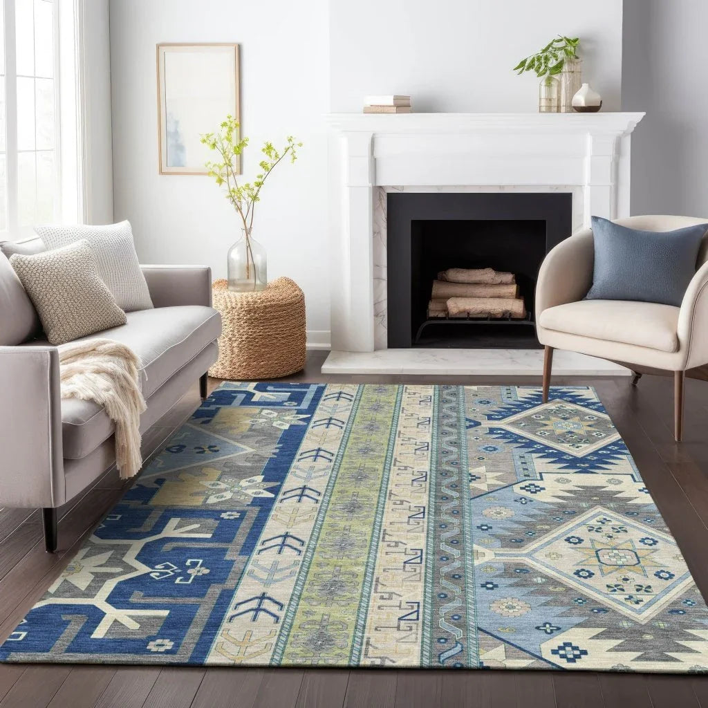 Solara Blue Washable Indoor-Outdoor Rug-Outdoor Rugs-LOOMLAN Rugs-LOOMLAN
