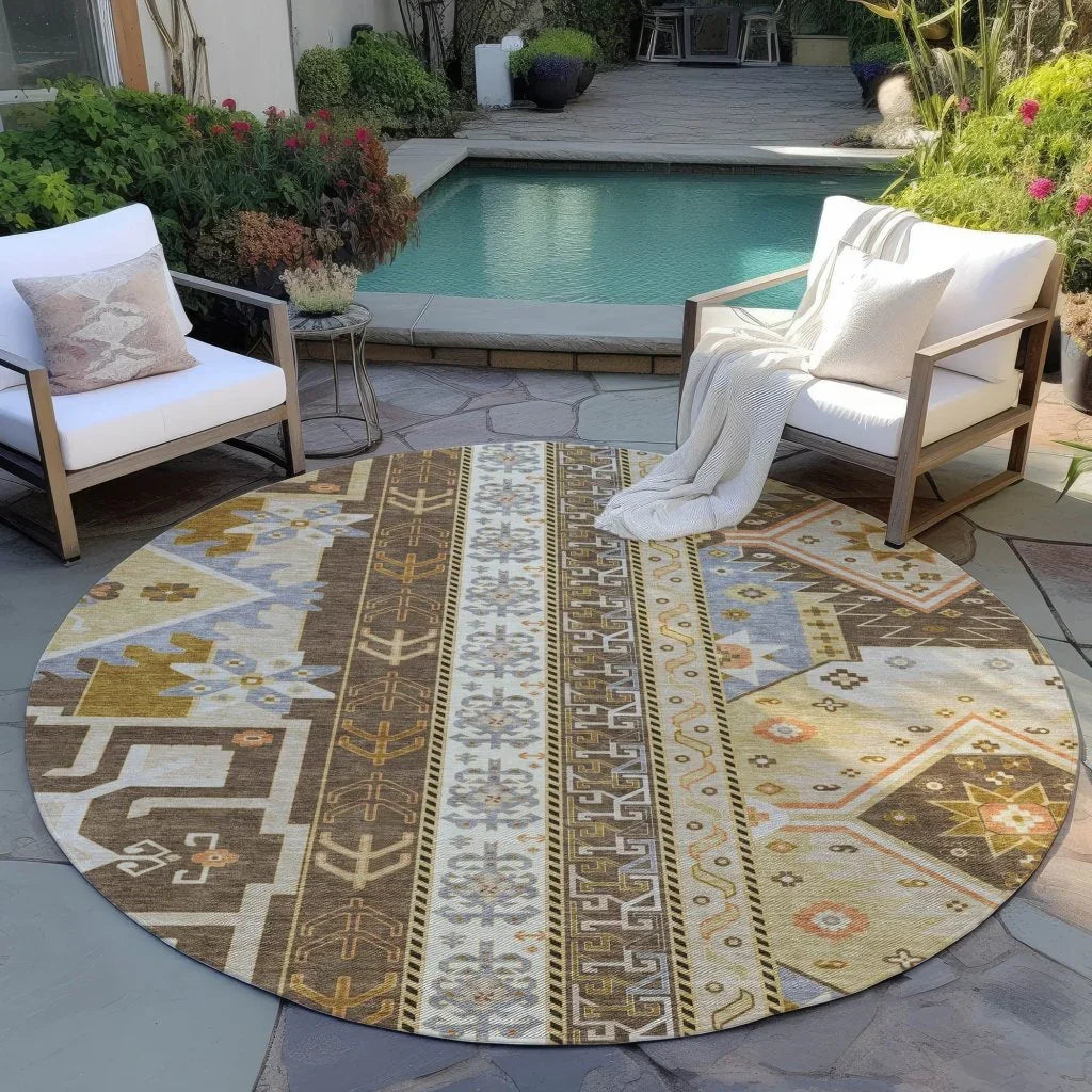 Solara Brown Washable Indoor-Outdoor Rug-Outdoor Rugs-LOOMLAN Rugs-LOOMLAN