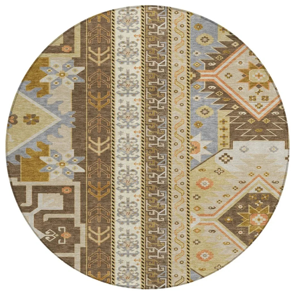 Solara Brown Washable Indoor-Outdoor Rug-Outdoor Rugs-LOOMLAN Rugs-8' x 8'-LOOMLAN