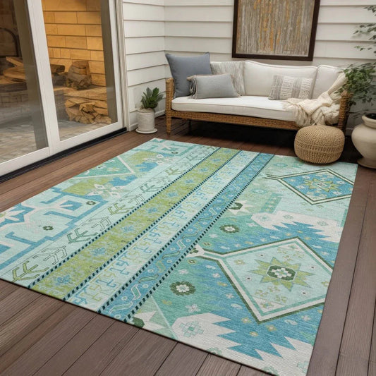 Solara Green Washable Indoor-Outdoor Rug-Outdoor Rugs-LOOMLAN Rugs-LOOMLAN