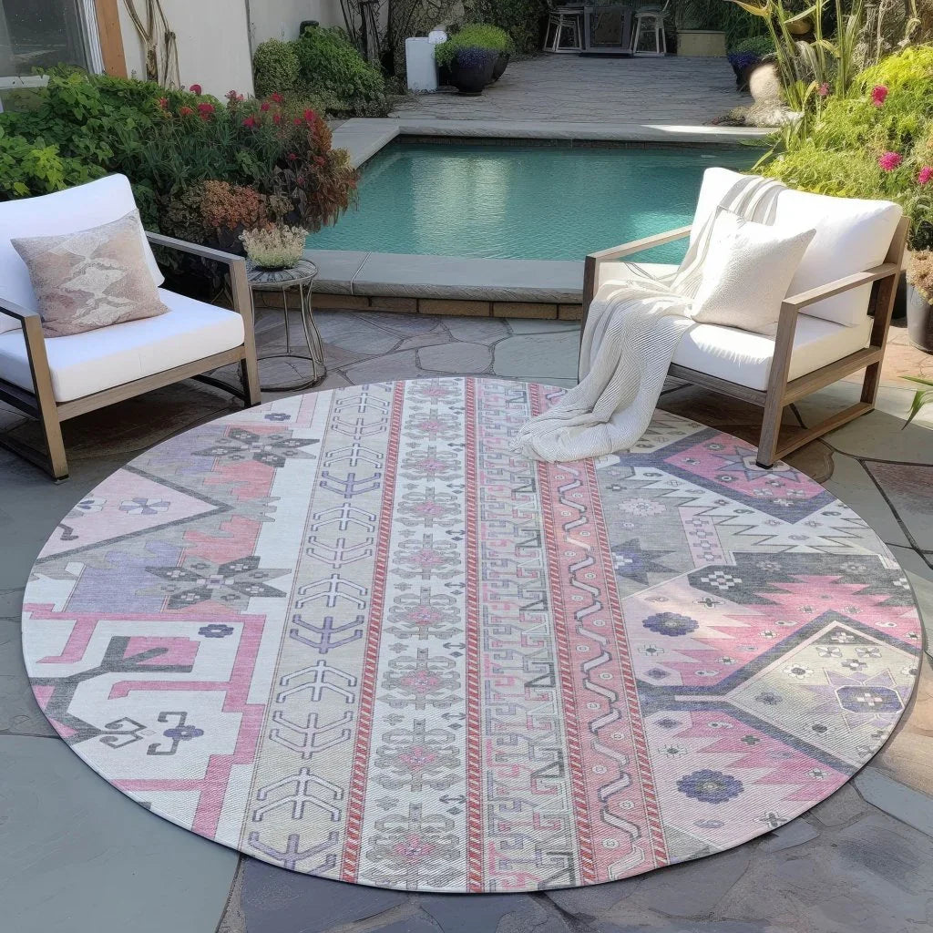 Solara Pink Washable Indoor-Outdoor Rug-Outdoor Rugs-LOOMLAN Rugs-LOOMLAN