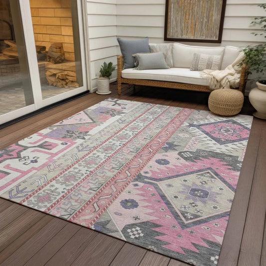 Solara Pink Washable Indoor-Outdoor Rug-Outdoor Rugs-LOOMLAN Rugs-LOOMLAN