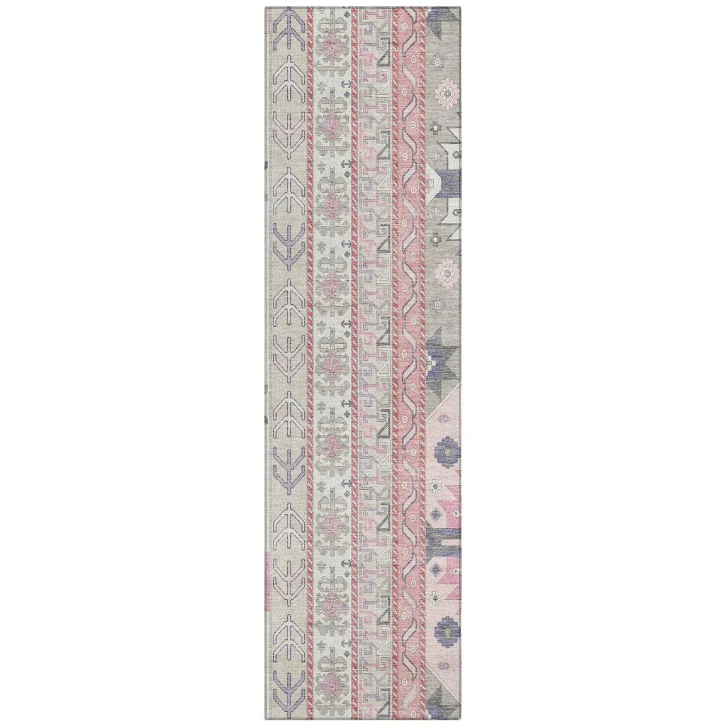 Solara Pink Washable Indoor-Outdoor Rug-Outdoor Rugs-LOOMLAN Rugs-2'3" x 7'6"-LOOMLAN