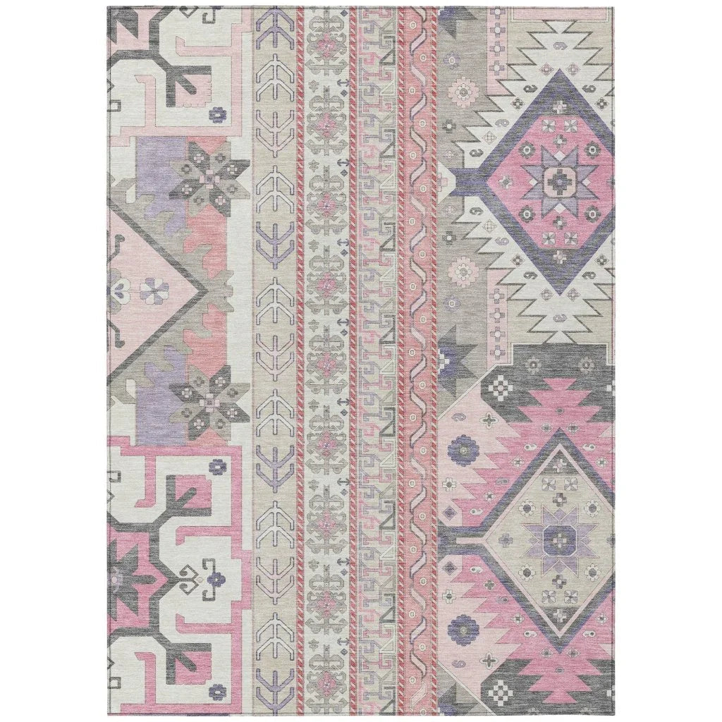 Solara Pink Washable Indoor-Outdoor Rug-Outdoor Rugs-LOOMLAN Rugs-2'6" x 3'10"-LOOMLAN