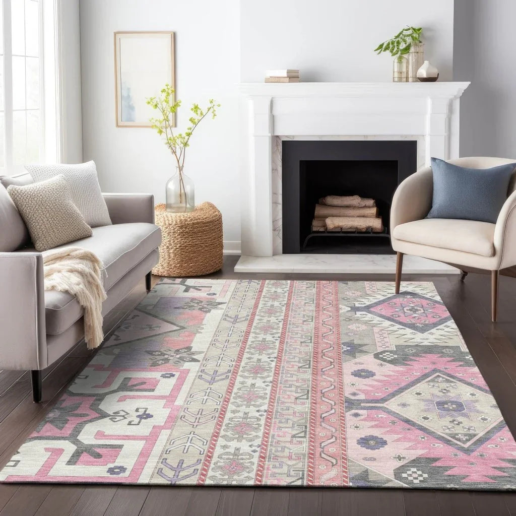 Solara Pink Washable Indoor-Outdoor Rug-Outdoor Rugs-LOOMLAN Rugs-LOOMLAN