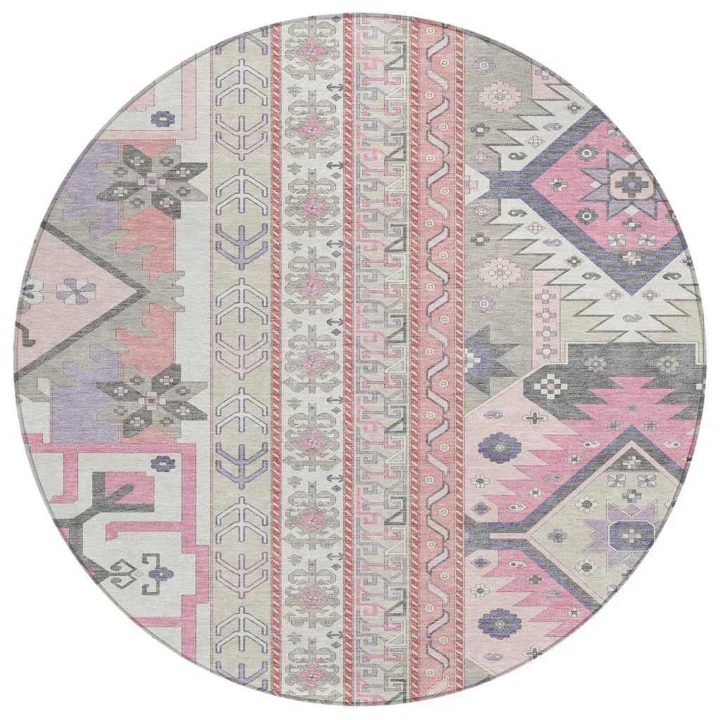 Solara Pink Washable Indoor-Outdoor Rug-Outdoor Rugs-LOOMLAN Rugs-8' x 8'-LOOMLAN