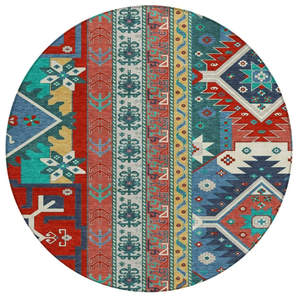 Solara Red Washable Indoor-Outdoor Rug-Outdoor Rugs-LOOMLAN Rugs-8' x 8'-LOOMLAN