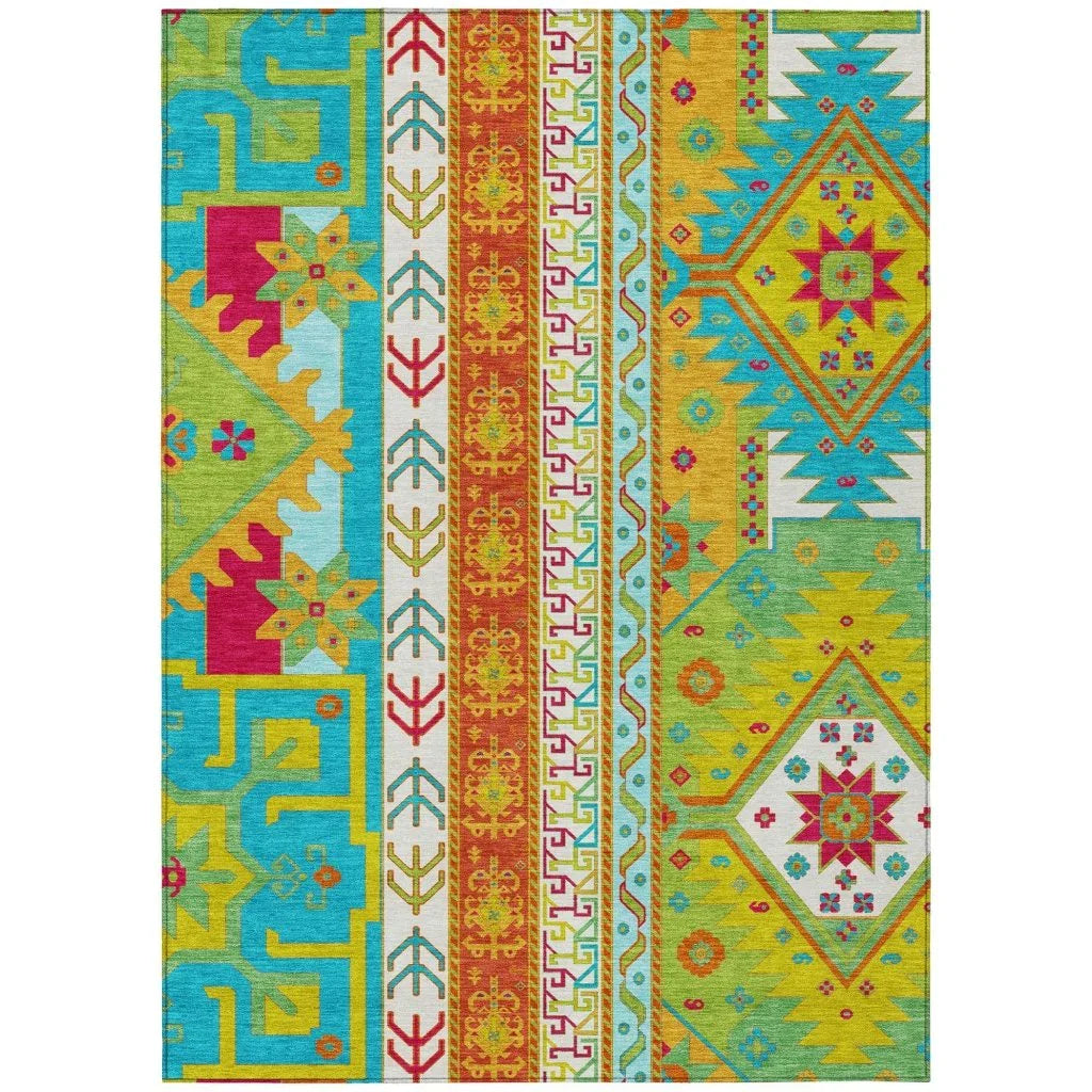 Solara Teal Washable Indoor-Outdoor Rug-Outdoor Rugs-LOOMLAN Rugs-2'6" x 3'10"-LOOMLAN