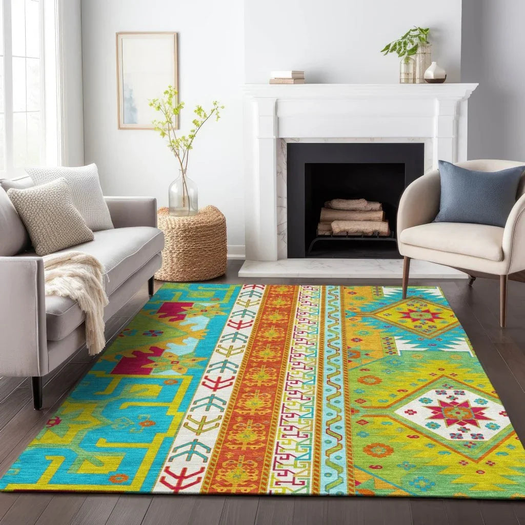 Solara Teal Washable Indoor-Outdoor Rug-Outdoor Rugs-LOOMLAN Rugs-LOOMLAN
