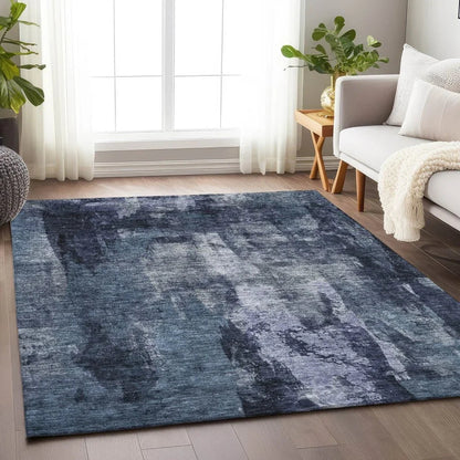 Solayne Blue Washable Indoor-Outdoor Rug-Outdoor Rugs-LOOMLAN Rugs-LOOMLAN
