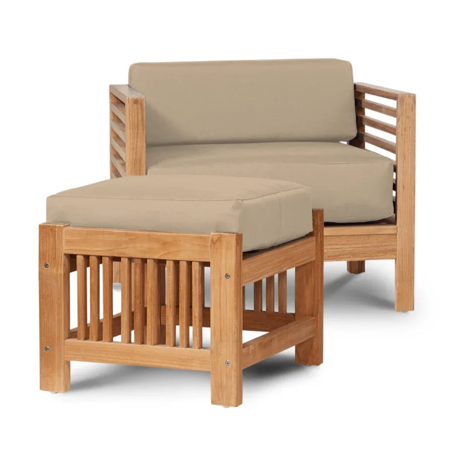 Soleil Teak Patio Lounge Set with Sunbrella 2PC-Outdoor Lounge Sets-HiTeak-Fawn-LOOMLAN