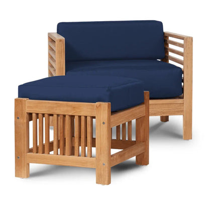 Soleil Teak Patio Lounge Set with Sunbrella 2PC-Outdoor Lounge Sets-HiTeak-Navy-LOOMLAN