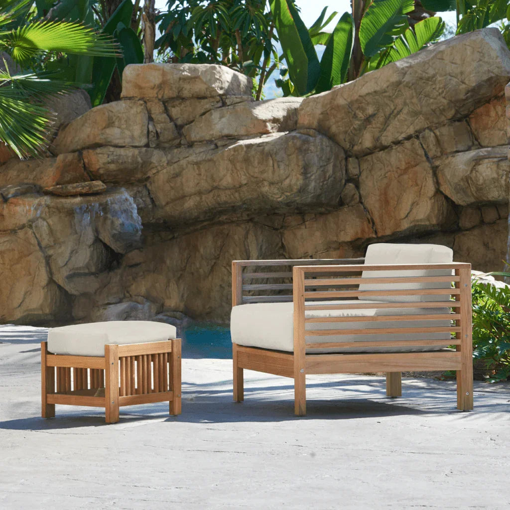 Soleil Teak Patio Lounge Set with Sunbrella 2PC-Outdoor Lounge Sets-HiTeak-LOOMLAN