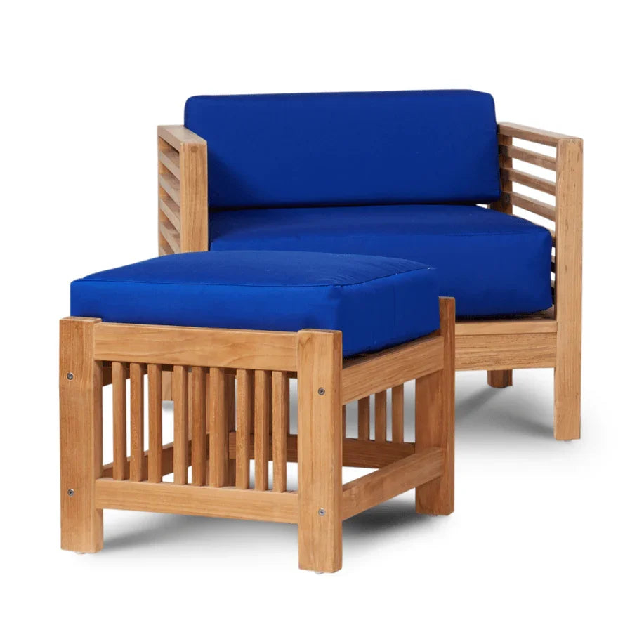Soleil Teak Patio Lounge Set with Sunbrella 2PC-Outdoor Lounge Sets-HiTeak-True Blue-LOOMLAN