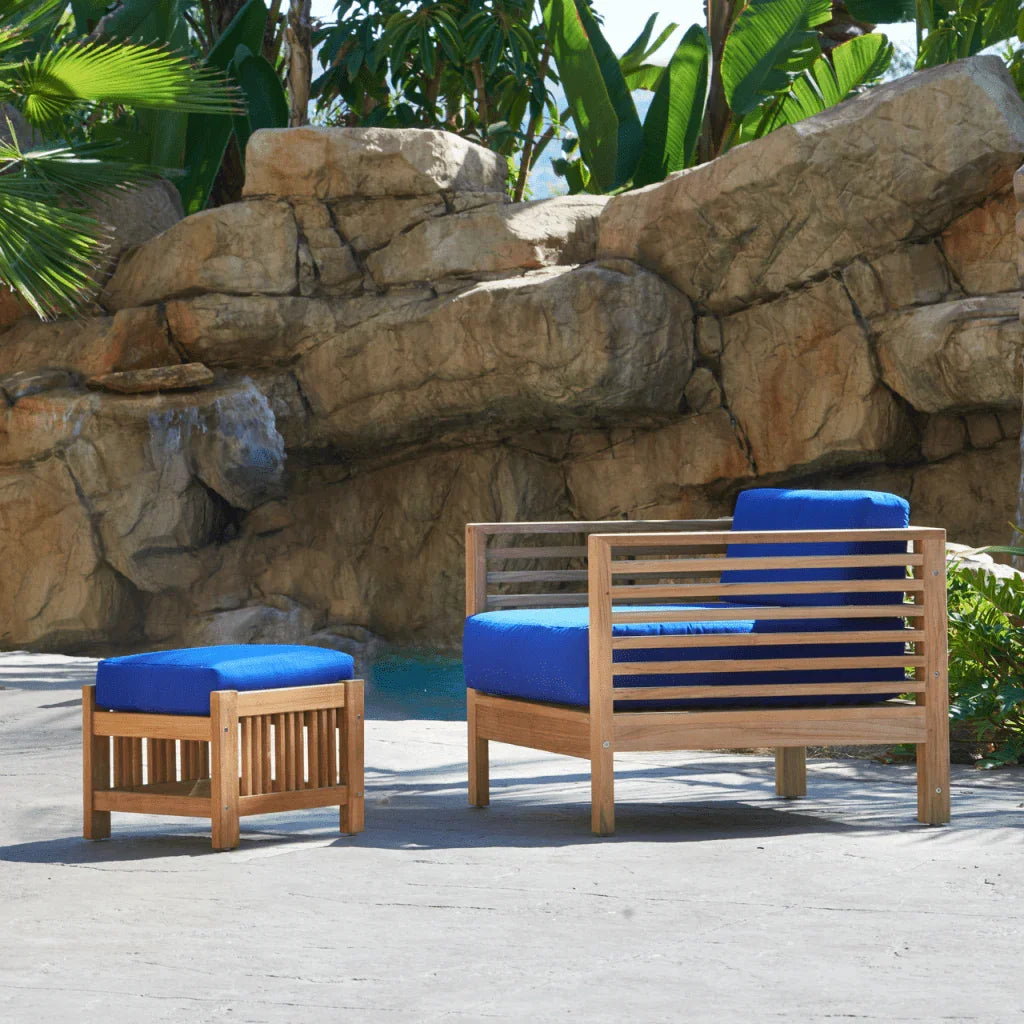 Soleil Teak Patio Lounge Set with Sunbrella 2PC-Outdoor Lounge Sets-HiTeak-LOOMLAN