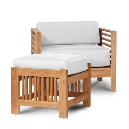 Soleil Teak Patio Lounge Set with Sunbrella 2PC-Outdoor Lounge Sets-HiTeak-White-LOOMLAN