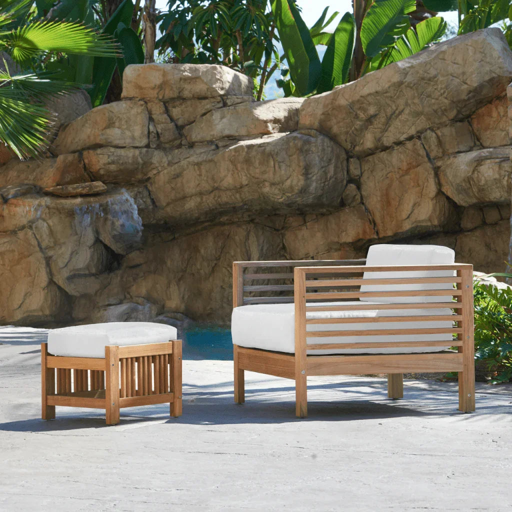 Soleil Teak Patio Lounge Set with Sunbrella 2PC-Outdoor Lounge Sets-HiTeak-LOOMLAN