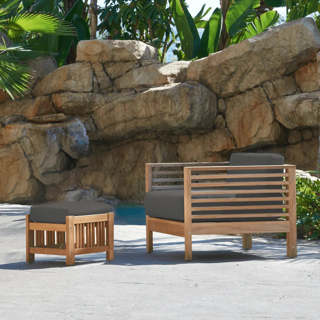 Soleil Teak Patio Lounge Set with Sunbrella 2PC-Outdoor Lounge Sets-HiTeak-LOOMLAN
