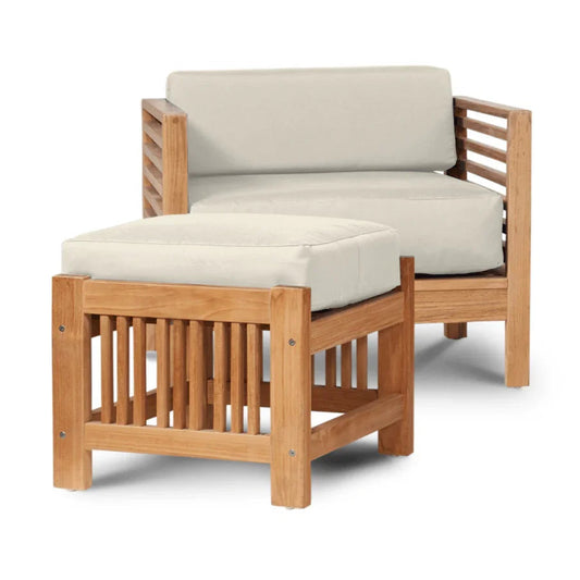 Soleil Teak Patio Lounge Set with Sunbrella 2PC-Outdoor Lounge Sets-HiTeak-Canvas-LOOMLAN