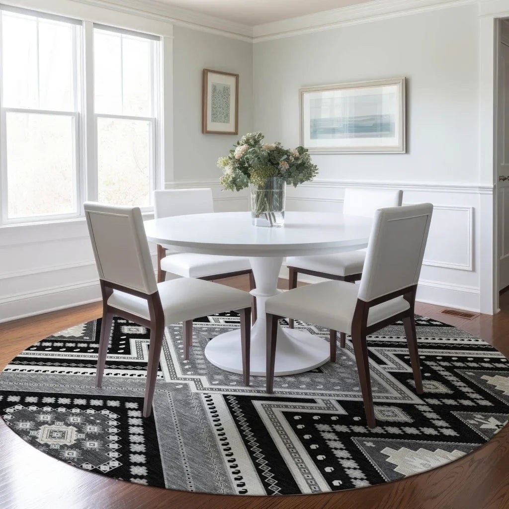 Solene Black Washable Indoor-Outdoor Rug-Outdoor Rugs-LOOMLAN Rugs-LOOMLAN