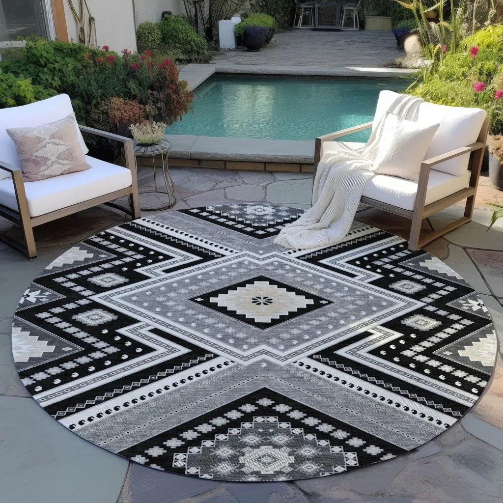 Solene Black Washable Indoor-Outdoor Rug-Outdoor Rugs-LOOMLAN Rugs-LOOMLAN