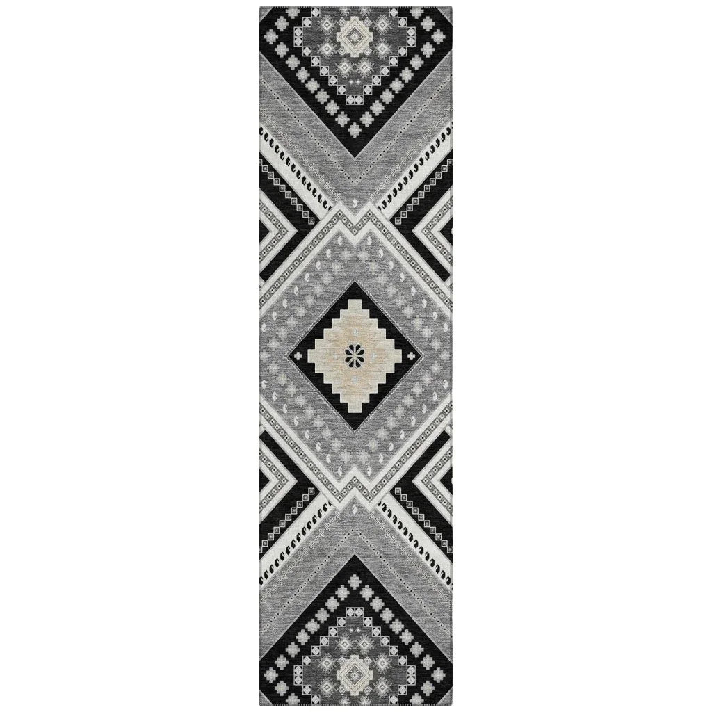 Solene Black Washable Indoor-Outdoor Rug-Outdoor Rugs-LOOMLAN Rugs-2'3" x 7'6"-LOOMLAN