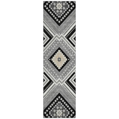 Solene Black Washable Indoor-Outdoor Rug-Outdoor Rugs-LOOMLAN Rugs-2'3" x 7'6"-LOOMLAN