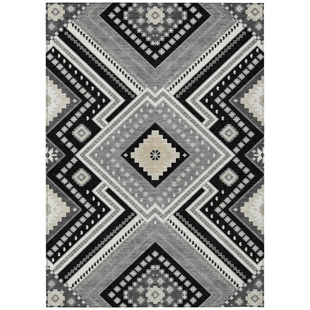 Solene Black Washable Indoor-Outdoor Rug-Outdoor Rugs-LOOMLAN Rugs-2'6" x 3'10"-LOOMLAN