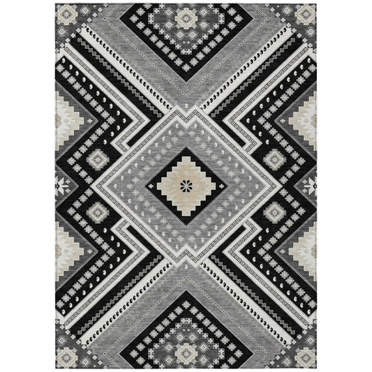 Solene Black Washable Indoor-Outdoor Rug-Outdoor Rugs-LOOMLAN Rugs-2'6" x 3'10"-LOOMLAN